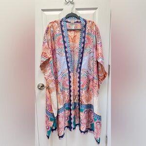 Chico's 100% Silk Multicolor Kimono Top Size L/XL